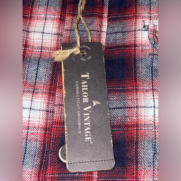 TAILOR VINTAGE PLAID FLANNEL SHIRT JACKET LINED WITH PLUSH SHERPA RED COLOR SZ L - Picture 7 of 13